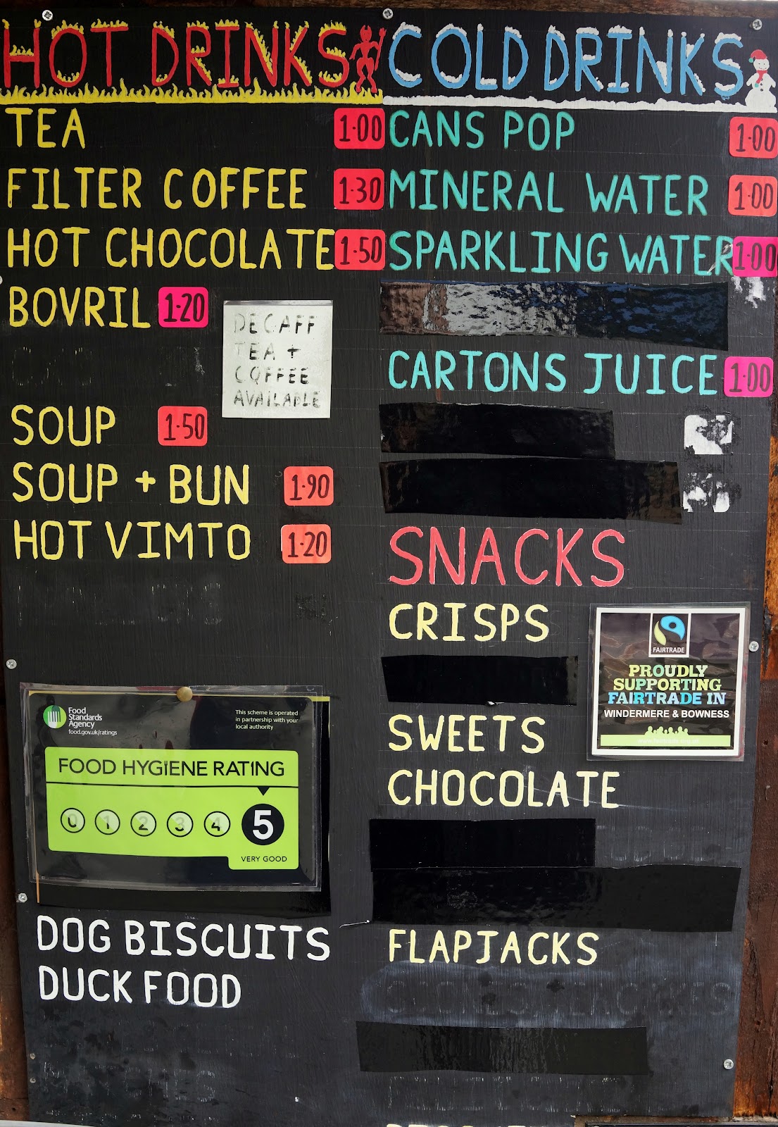 Dan's Shack hand-painted drinks and snacks board