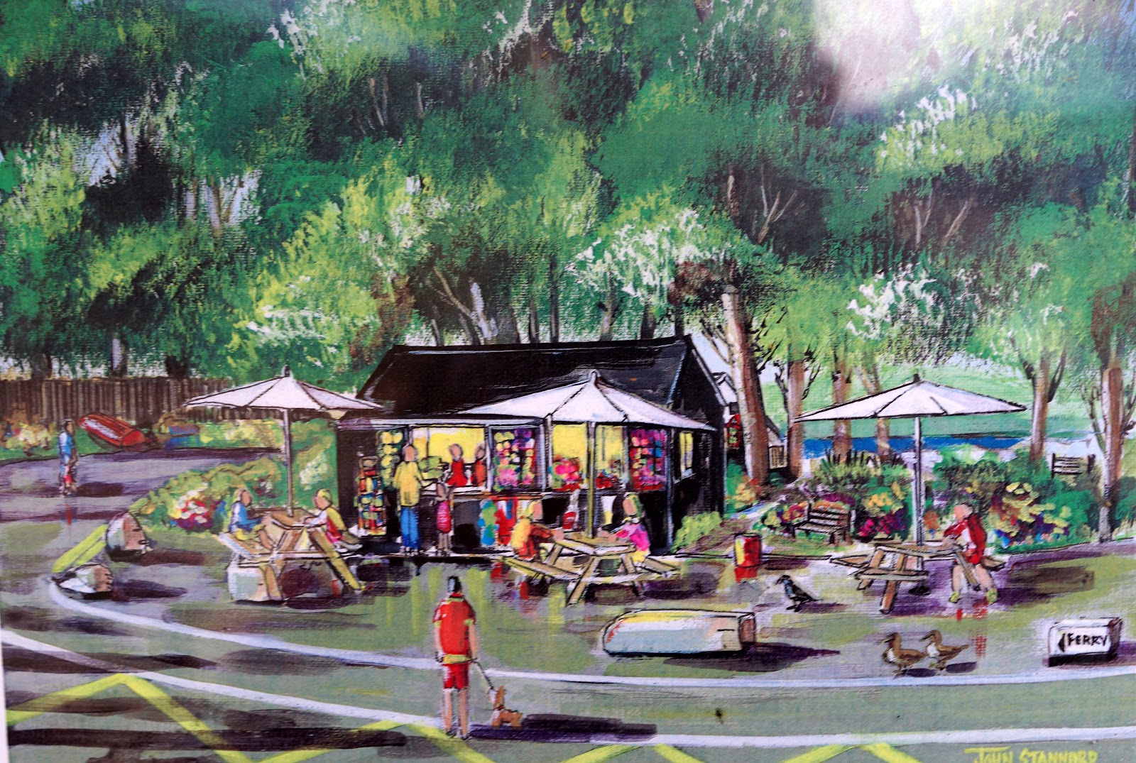 An illustration of Dan's Shack beside the lake
